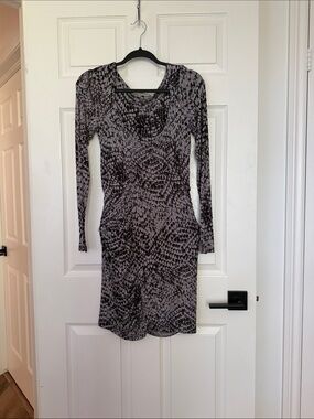 Velvet Gray Patterned Long-Sleeve Dress